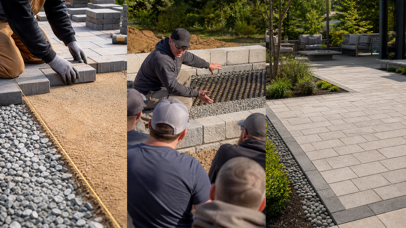 Professional hardscape education covering base preparation, retaining-wall systems, and finished permeable paving
